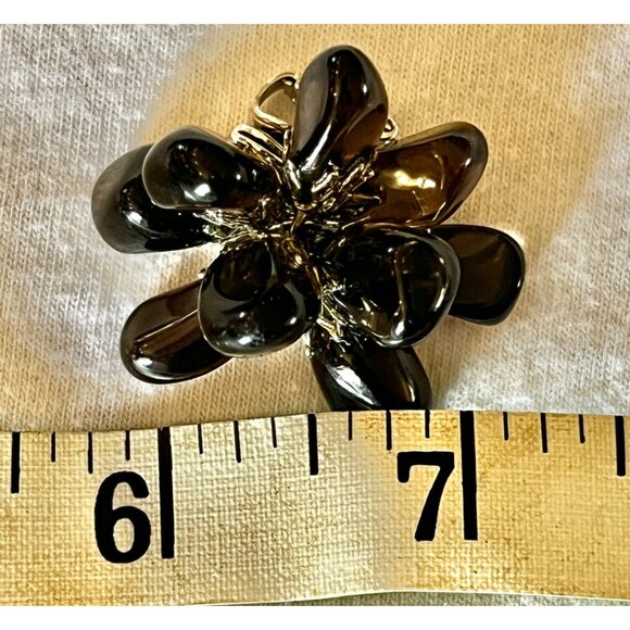 Obsidian Flower Clip-On Cluster Earrings vintage Dark Brown - Picture 3 of 5